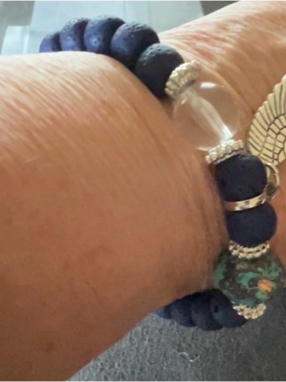 (4) Handmade Navy Lava Bead and Turquoise Accent Stretch Bracelet. NWT.